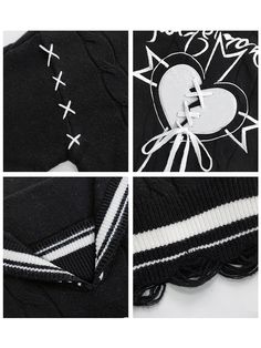 This sweater features a charming sailor collar design, exuding a sweet and adorable vibe. Adorned with intricate embroidery of broken hearts and crosses, the sweater showcases a unique crossed lace-up detail at the heart's break, symbolizing the mending of a broken heart—a truly thoughtful design. Made from exceptionally soft and cozy material, this sweater ensures ultimate comfort when worn.  The price includes only the sweater.   	 		 			Size 			S 			M 		 		 			Shoulders 			58 			60 		 		 			B Heart And Cross, Cross Embroidery, Steampunk Fashion Male, Gothic Skirts, Box Pleat Skirt, Tie Necklace, Embroidery Sweater, Steampunk Accessories, Broken Hearts