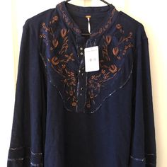 Free People Floral Embroidered Blouse. Nwt, Never Worn, Retail $98. Long Sleeve Blouse With Floral Embroidery For Fall, Folk Style Embroidered Long Sleeve Tops, Bohemian Embroidered Top For Fall, Fitted Bohemian Embroidered Top For Fall, Cotton Top For Fall Festival, Casual Fitted Embroidered Top For Fall, Fitted Casual Embroidered Top For Fall, Traditional Long Sleeve Tops With Tonal Embroidery, Fall Festival Peasant Top With Embroidered Sleeves