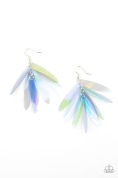 Featuring an iridescent shimmer, elongated oval sequins swing from a dainty section of silver chain, creating a colorfully clustered fringe. Earring attaches to a standard fishhook fitting.

 Sold as one pair of earrings. Paparazzi Accessories Jewelry, Fringe Earring, Elongated Oval, Multicolor Earrings, Paparazzi Accessories, Paparazzi Jewelry, Affordable Jewelry, Fringe Earrings, Blue Earrings