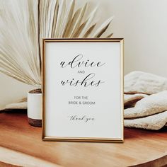 Advice and Wishes for the Bride & Groom Sign | Elegant Wedding Keepsake | Guest Message Sign | Printable 8x10 Sign | Instant Download Wedding Advice Guest Book, Leave A Note For The Bride And Groom, Bride Groom Signs, Advice Box, Couple Message, Wishes For The Bride, Bridal Shower Advice, Groom Sign, Wish Box