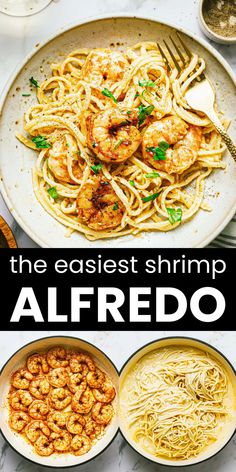 the easyest shrimp alfredo recipe is ready to be eaten