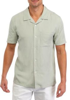 Add this spread collar camp shirt from TRUTH by Republic to your collection for a dressier take on casual days. | TRUTH by Republic Men's Short Sleeve Camp Shirt, Sage, Medium Camp Shirt, Camping Shirt, Men Short Sleeve, Shirt Style, Camping, Mens Outfits, Collar