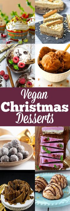 vegan christmas desserts collage with text overlay