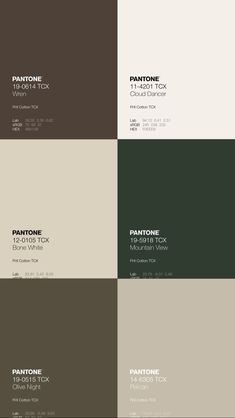 four different shades of brown, green and white paint colors with the same color scheme