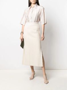 Jil Sander zig-zag Knit A-line Skirt - Farfetch Aline Skirt, Knit Midi Skirt, Black Midi Skirt, Knit Midi, Knit Skirt, Jil Sander, White Skirts, Sanders, A Line Skirt