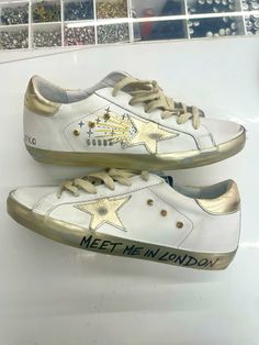 Custom Golden Goose, Golden Goose Sneakers Outfit, Co Creation, Preppy Shoes, Goose Sneakers, Golden Goose Sneakers, Hype Shoes, Shoe Inspo, Golden Goose Shoes