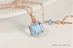 Rose Gold Aquamarine Swarovski Crystal Cube Pendant Necklace Handmade by Jessica Luu Jewelry ~ Chic ~ Minimal ~ Colorful ~ Perfect for everyday wear, this square charm necklace adds a touch of casual elegance to every occasion - available with matching earrings in 2 metal choices. Aquamarine is March's birthstone making this a thoughtful birthday gift for someone special. MATCHING ITEMS https://www.etsy.com/shop/jessicaluujewelry?search_query=Aquamarine NECKLACE MATERIALS: ~ 8mm aquamarine Swaro Jewelry Aquamarine, Cube Pendant, Blue Crystal Necklace, Handmade Rose, Swarovski Crystal Jewelry, Necklace Rose Gold, Aquamarine Necklace, Swarovski Crystal Necklace, Aquamarine Crystal