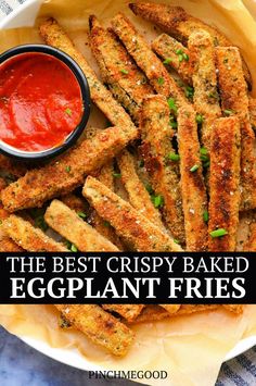 the best crispy baked eggplant fries with ketchup and parsley