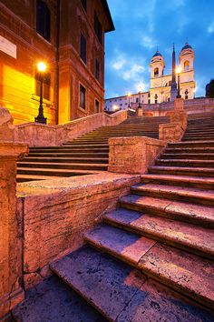 some steps leading up to a building at night