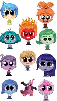 an image of cartoon characters with different hair colors and expressions on their faces, including the eyes