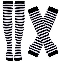 PRICES MAY VARY. Perfect 1 Set Striped Knee High Socks and Arm Warmer Fingerless Gloves:you will get 1 pair knee high socks and 1 pair arm warmer fingerless gloves.The surface features striped design, fashionable and warm, making it perfect for any outfit, whether it's cosplay, Halloween, or warm in autumn and winter. Soft and Elastic White and Black Striped Socks and Arm Warmers:This glove is a perfect set, suitable not only for girls but also for adults.The fabric is soft and elastic, so there Thigh High Striped Socks, Yuri Cosplay, White Thigh High Socks, Basic Accessories, White Thigh Highs, Striped Knee High Socks, Pinterest Wardrobe