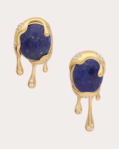 Plated in 14-karat gold, these handmade earrings display lapis lazuli cabochons in organic, dripping settings. Cubic zirconia accents create ambient shimmer. From Preeti Sandu’s Molten Collection, bespoke pieces inspired by the mesmerizing flow of fiery, glassy lava. Post-back closure 14k gold-plated sterling silver, cubic zirconia and lapis lazuli Polish with soft cloth Gemstones sourced from Brazil Handcrafted in India Measurements Length: 1.25in Ancient Lapis Lazuli Jewelry, Earrings Display, Jewelry Styling, Lapis Lazuli Jewelry, Earring Display, Jewelry Inspo, Gold Plated Sterling Silver, Handmade Earrings, Crystal Earrings