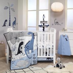 metal crib with bumper Dinosaur Crib Bedding, White Dinosaur, Dinosaur Bedding, Lambs & Ivy, Baby Dino, Dinosaur Nursery, Baby Crib Bedding