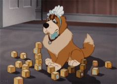 a cartoon dog sitting on top of blocks