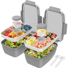 PRICES MAY VARY. 4 Compartments to Keep Food Fresh - Get benefit from brilliant idea of the Dietitian,our Salad compartment lunch box match with 4 compartments and 1 separate salad dressings container that allows you to bring a range of different foods without them mixing together in a soggy Large Salad Lunch Container - 68-oz salad bowl is large enough to pack a balanced meal for any size of appetite from kids to adults. 2 large compartments with 5oz for meat as well as fruit. The small compart