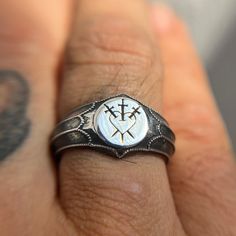 How To Make A Signet Ring, Silver Handmade Collectible Signet Ring, Vintage Silver Oxidized Signet Ring, Goth Signet Ring, Vintage Oxidized Silver Signet Ring, Signet Ring Skull, Memento Mori Ring, Light Blue Sapphire, Gold Face