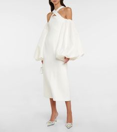 David Koma - Puff sleeve maxi dress | Mytheresa White Dresses With Elastic Sleeves For Party, Chic White Midi Dress With Draped Sleeves, White Puff Sleeve Dress With Straight Neckline, White Puff Sleeve Dress For Evening, White Puff Sleeve Evening Dress, Chic White Puff Sleeve Dress With Elastic Sleeves, White Puff Sleeve Dress With Structured Shoulders For Party, White Puff Sleeve Dress For Party With Structured Shoulders, Chic White Dress With Elastic Sleeves