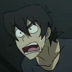 an animated image of a man with black hair and eyes looking at something in the distance