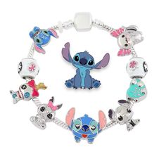 the charm bracelet has many charms on it, including an adorable stitch stitch stitch stitch stitch stitch