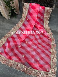 Lightweight organza leheriya dupatta with gold sequins work! Red Organza Lehenga For Celebration, Red Organza Traditional Wear With Sheer Dupatta, Party Organza Dupatta With Cutdana, Red Sharara With Sheer Dupatta For Celebration, Red Unstitched Organza Dupatta, Red Organza Traditional Wear With Dori Work, Red Chanderi Dupatta For Eid, Pink Organza Dupatta For Navratri, Festive Traditional Wear With Cutdana On Net