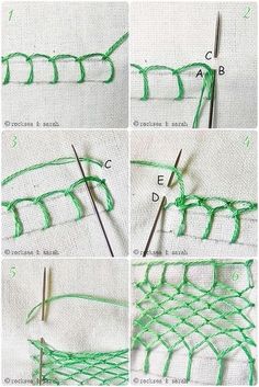 four pictures showing how to crochet the stitches