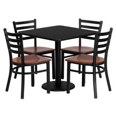 a black table with four chairs around it