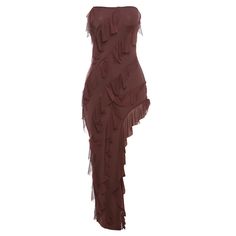 Lasaky - Fashionable and Elegant Sleeveless Wrap Bust Lace Fringe High-Waist Slit Maxi Dress Top Marron, Polyester Skirt, Skirt Fabric, Tassel Dress, High Waist Fashion, American People, Hipster Fashion, Tube Dress, Summer Trends