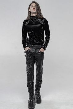 Feeling Cool Mood Clothing Gothic Black Leather Pants For Concerts, Black Gothic Leather Pants For Concerts, Punk Style Leather Pants For Winter Streetwear, Gothic Leather Pants For Fall Alternative Fashion, Punk Style Leather Pants For Streetwear, Black Rocker Style Leather Pants For Alternative Fashion, Alternative Black Leather Pants For Concert, Punk Pants With Rivets For Alternative Fashion, Punk Style Pants For Winter Concerts