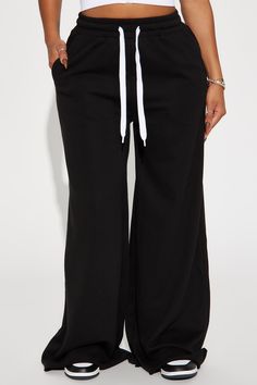 Available In Black. Wide Leg Pant High Waisted Elastic Waistband Drawstring Pockets Oversized French Terry 60% Cotton 40% Polyester Imported | My Turn Again Lounge Pant in Black size XS by Fashion Nova Wide Leg Pants High Waisted, My Turn, Wide Leg Pant, Lounge Pants, Active Wear For Women, French Terry, Clothes For Sale, Black Pants, Wide Leg Pants