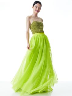 You don't *have* to have a special occasion to wear this maxilength skirt, with it's alluring neon keylime shae dramatic effect. It's such a unique piece that's about to wake up your entire closet. alice + olivia Catrina Maxi Gown Skirt Green Summer Party Maxi Skirt, Yellow Long Skirt For Evening, Green Fitted Maxi Skirt For Party, Fitted Green Maxi Skirt For Party, Glamorous Evening Maxi Skirt For Summer, Green Evening Maxi Skirt For Summer, Elegant Green Maxi Skirt For Evening, Elegant Green Evening Maxi Skirt, Green Evening Skirt For Summer