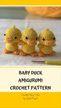 three crocheted ducks sitting next to each other