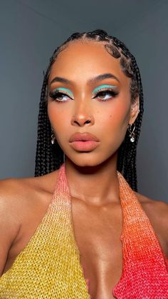 Makeup Ideas African American, 70s Disco Makeup Black Women, Black Women Colorful Makeup, Spring Makeup Black Women, Summer Makeup Looks For Black Women, Festival Makeup Black Women, Photoshoot Makeup Ideas For Black Women, Makeup Looks Black, Make Up Looks For Black Women