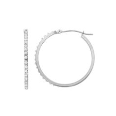 Piece together a contemporary look with these Diamond Fascination white gold hoop earrings. Piece together a contemporary look with these Diamond Fascination white gold hoop earrings. EARRING DETAILS Length: 1.1-in. Backings: click-it Metal: 10k white gold Finish: polished Packaging: boxed DIAMOND DETAILS Total weight: less than 1/10 ct. Color: white Color grade: H-I Clarity: I2-I3 Shape: round Diamond weights are approximate. Diamond total weights may vary between .01 and .08 ct. Some diamonds Earrings Piece, White Gold Hoop Earrings, White Gold Hoops, Gold Hoops, Gold Hoop, Gold Hoop Earrings, White Gold Diamonds, Round Diamond, Gold Finish