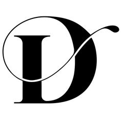 the letter d in black and white with an elegant swirl around it's edge