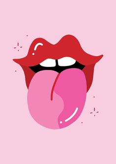 Y2K 60s Tongue Mouth Art Print Tattoo Flash Pink Red Funky Poster Lucky Illustration Rolling Stones Lucky Illustration, Slogan Typography, Mouth Art, Kitchen Disco, Maximalist Eclectic, Sparkle Stars, Retro Bedroom, Stars Tattoo