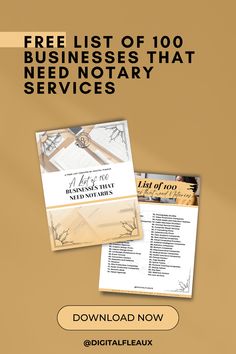 the free list of 100 business that need notary services is shown in this brochure