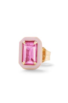 Add subtle sparkle and a touch of color to your ear. Select your choice of rectangular-shaped lab-created gemstone color, with a matching colored enamel border. Enamal Rings, Elegant Rectangular Enamel Jewelry, Luxury Pink Rectangular Jewelry, Heart Cocktail, Alison Lou, Yellow Citrine, Enamel Ring, Put A Ring On It, Girly Jewelry