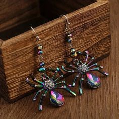 Material: zinc Alloy Earring Type: drop earrings Shape\pattern: Geometric Colorful Spider, Rhinestone Spider, Spider Design, Spider Earrings, Punk Earrings, Spider Art, Funny Fashion, Alloy Earrings, Estilo Punk