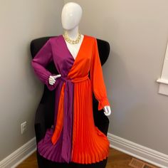 Brand New With Tags Orange And Purple 100% Polyester Dress; 30 Inches Long From Bust; One In Medium And One In Large Purple Pleated Maxi Dress, Fitted Purple Pleated Maxi Dress, Orange And Purple Wedding, Purple Wedding Dress, Polyester Dress, Purple Wedding, Orange And Purple, Dress Brands, Color Orange