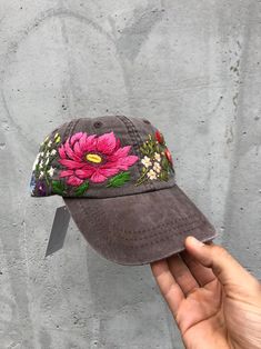 Hand Embroidered Hat / Custom Embroidered Hat / Floral | Etsy Spring Embroidered Flat Brim Hat, Casual Hats With Multicolor Floral Embroidery, Embroidered Visor Hat, Embroidered Flat Brim Baseball Cap, Embroidered Adjustable Dad Hat With Flat Brim, Multicolor Embroidered Curved Brim Hat, Multicolor Embroidered Snapback Baseball Cap, Embroidered Flower Shaped Hat, Embroidered Flower Baseball Cap, One Size