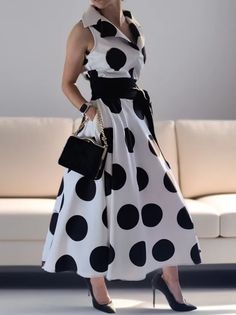 Polka Dots Elegant Skirt With No Belt | stylewe Elegant Polka Dot Skirt For Summer, Elegant Polka Dot Summer Skirt, Casual Polka Dot Skirt For Party, Elegant Shirt Dress, Shirt Dress With Belt, White Accessories, Belt Dress, Belted Shirt Dress, Dress With Belt