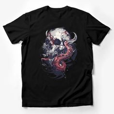 Octopus and Skull Graphic Tee, Unisex T-shirt with Gothic Oceanic Art, Alternative Clothing, Unique Illustration Apparel Male T-Shirt Custom graphic T-Shirt.Customize your color Art Alternative, Rocket Design, Unique Womens Fashion, Unique Illustration, Trendy Streetwear, Skull Graphic, Alternative Clothing, Casual Summer Shirts, Friends Shirt