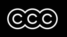 the ccc logo is shown in white on a black background, it appears to be an interlocked circle