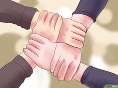 several hands are stacked on top of each other to form a fist bump in front of the camera