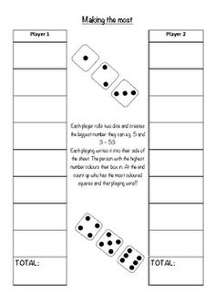 an activity sheet with dices and numbers to make it look like they are playing