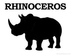 rhinoceros are silhouetted against the words rhinoceros