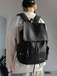 Stylish College Bags For Boys, Black Leather Backpack For Men, Korean Men Backpack, Backpack Leather Man, College Backpack Men, Bag Outfit Men, College Bags For Boys, Fashion School Bag, Travel Bag Men