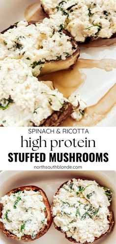 spinach and ricotta high protein stuffed mushrooms are the perfect appetizer for any meal