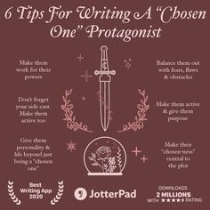 a poster with the words tips for writing a chosen one protagonist