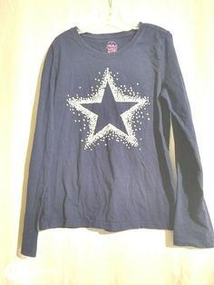 10/12 Faded Glory girl long sleeve glitter star shirt Faded Glory Clothes, Long Sleeve Star Print Tops For Fall, Long Sleeve Tops With Star Print For Fall, Long Sleeve Cotton Top With Star Patch, Long Sleeve Cotton Tops With Star Patch, Cotton Long Sleeve Tops With Star Patch, Casual Long Sleeve Top With Star Patch, Casual Long Sleeve Star Print T-shirt, Casual Long Sleeve Star Print Tops